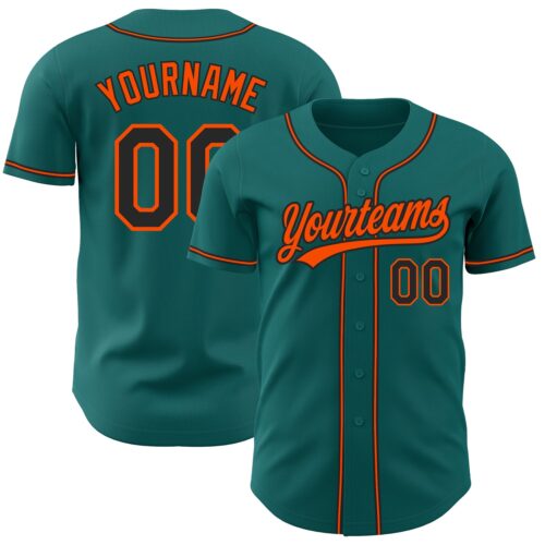 Teal0142 Custom Teal Black-Orange Authentic Baseball Jersey