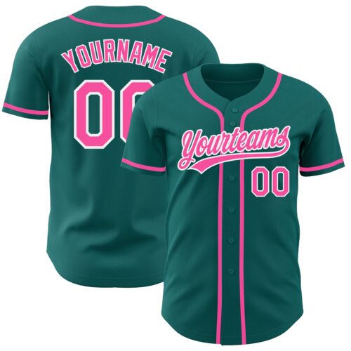 Teal0144 Custom Teal Pink-White Authentic Baseball Jersey