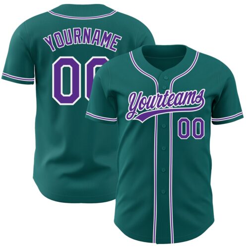 Teal0146 Custom Teal Purple-White Authentic Baseball Jersey
