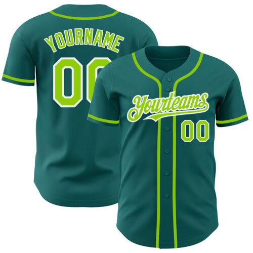 Teal0180 Custom Teal Neon Green-White Authentic Baseball Jersey
