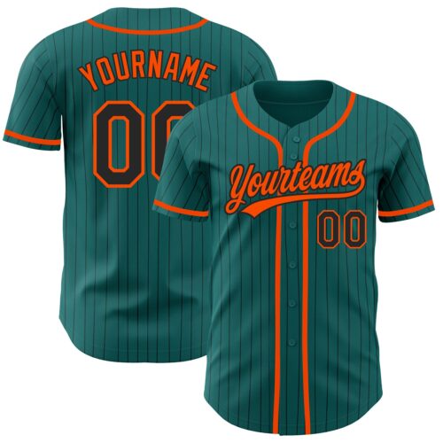 Teal0182 Custom Teal Black Pinstripe Orange Authentic Baseball Jersey