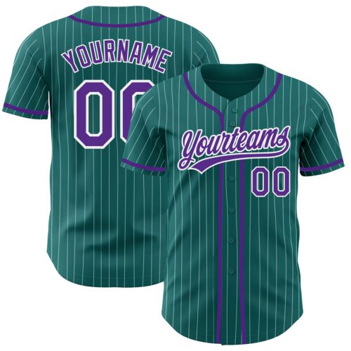 Teal0187 Custom Teal White Pinstripe Purple Authentic Baseball Jersey