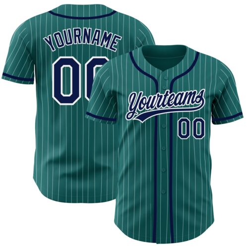 Teal0188 Custom Teal White Pinstripe Navy Authentic Baseball Jersey