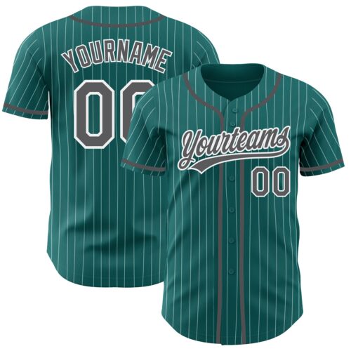 Teal0189 Custom Teal White Pinstripe Steel Gray Authentic Baseball Jersey