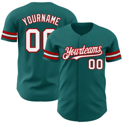 Teal0236 Custom Teal White-Red Authentic Baseball Jersey