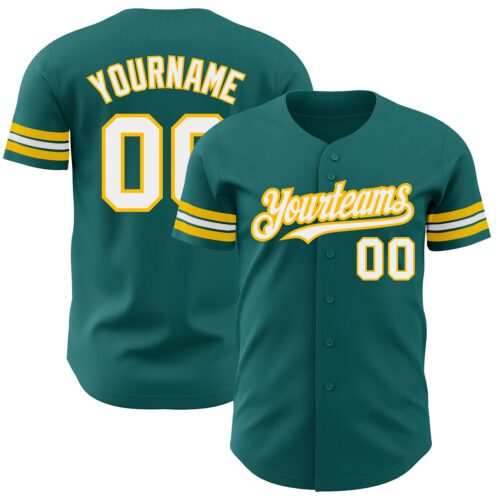 Teal0237 Custom Teal White-Gold Authentic Baseball Jersey