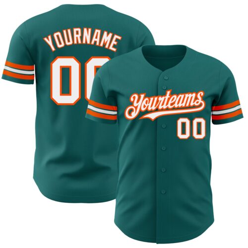 Teal0238 Custom Teal White-Orange Authentic Baseball Jersey