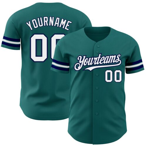 Teal0240 Custom Teal White-Navy Authentic Baseball Jersey