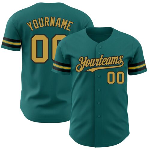 Teal0242 Custom Teal Old Gold-Black Authentic Baseball Jersey