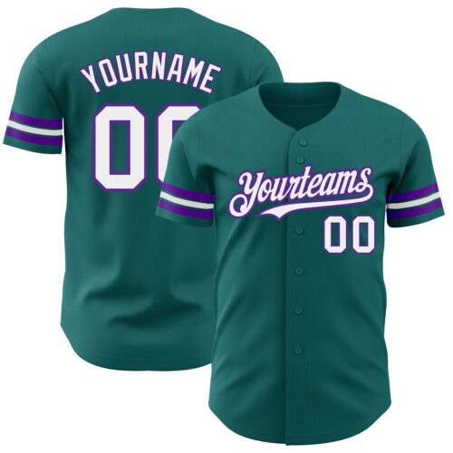 Teal0244 Custom Teal White-Purple Authentic Baseball Jersey