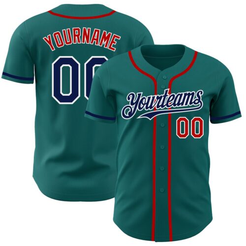 Teal0288 Custom Teal Navy-Red Authentic Baseball Jersey