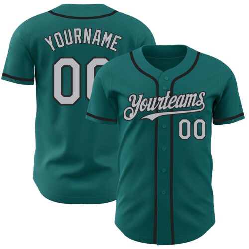 Teal0289 Custom Teal Gray-Black Authentic Baseball Jersey