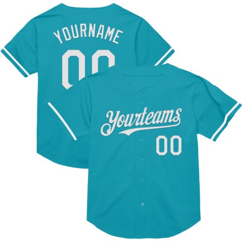 Teal0290 Custom Teal White Mesh Authentic Throwback Baseball Jersey