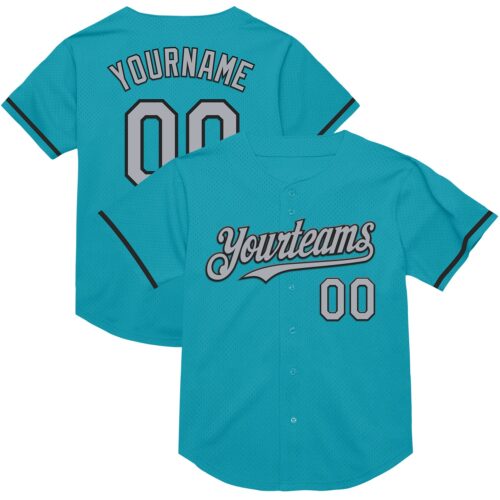 Teal0294 Custom Teal Gray-Black Mesh Authentic Throwback Baseball Jersey