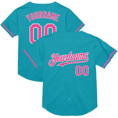 Teal0295 Custom Teal Pink-White Mesh Authentic Throwback Baseball Jersey