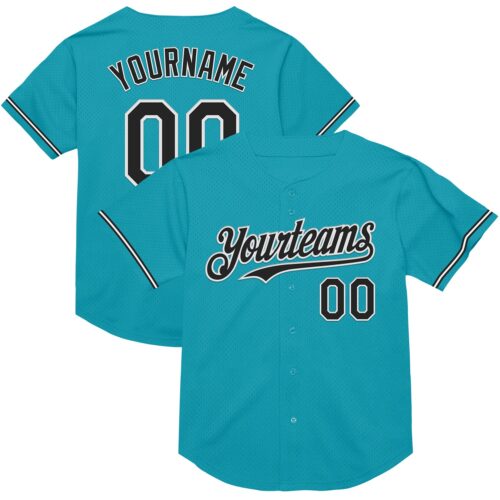 Teal0304 Custom Teal Black-White Mesh Authentic Throwback Baseball Jersey