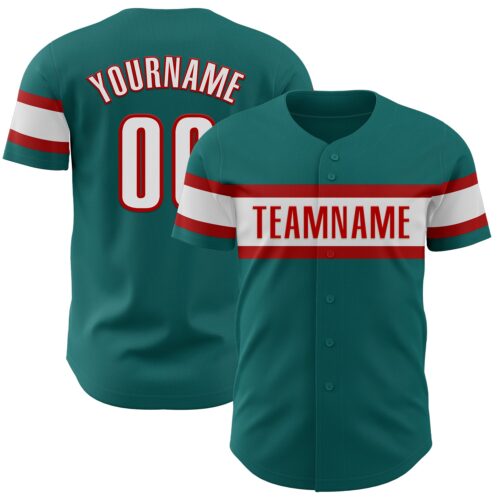 Teal0311 Custom Teal White-Red Authentic Baseball Jersey