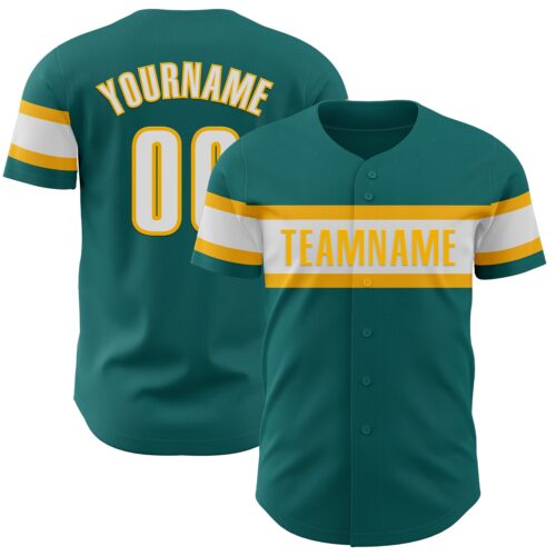 Teal0312 Custom Teal White-Gold Authentic Baseball Jersey
