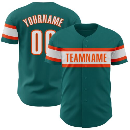 Teal0313 Custom Teal White-Orange Authentic Baseball Jersey