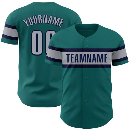 Teal0314 Custom Teal Gray-Navy Authentic Baseball Jersey