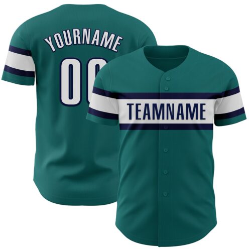 Teal0315 Custom Teal White-Navy Authentic Baseball Jersey