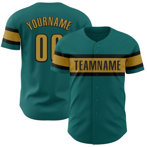 Teal0317 Custom Teal Old Gold-Black Authentic Baseball Jersey