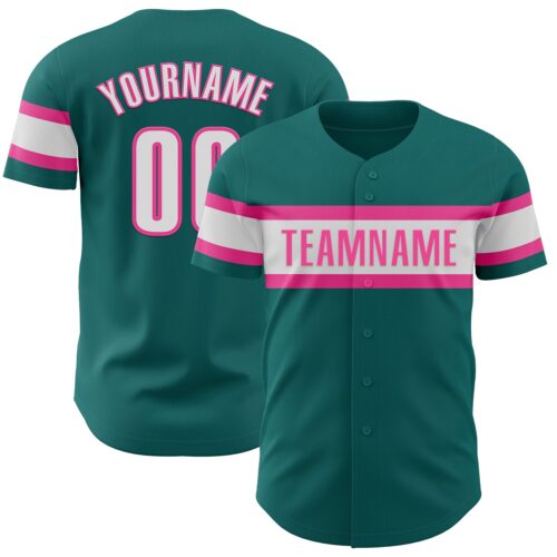 Teal0318 Custom Teal White-Pink Authentic Baseball Jersey