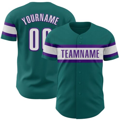 Teal0319 Custom Teal White-Purple Authentic Baseball Jersey