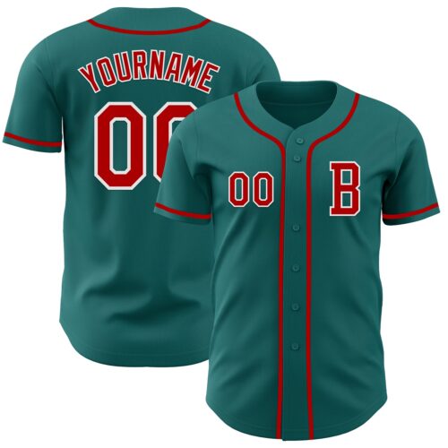 Teal0372_a2b9669e-7f12-4490-89fd-96f78ceec070 Custom Teal Red-White Authentic Baseball Jersey