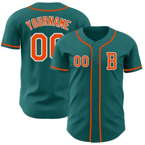 Teal0373_728b24ae-04e8-4bda-9bd5-a2064a5bd5bf Custom Teal Orange-White Authentic Baseball Jersey