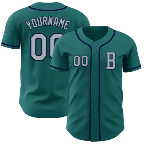 Teal0374_893c643b-f82e-46ca-ae41-4d8bf7071a2d Custom Teal Gray-Navy Authentic Baseball Jersey
