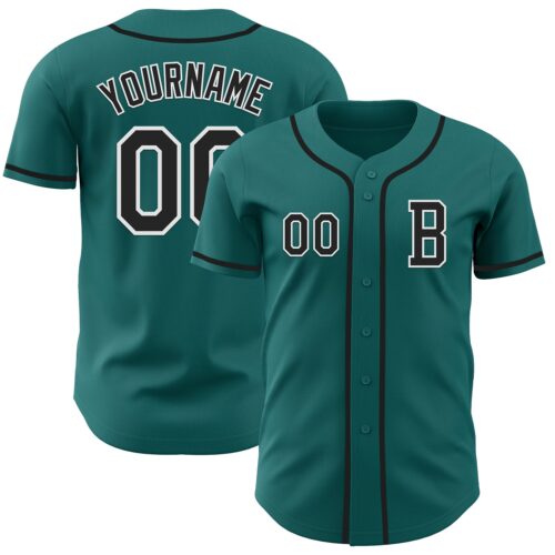 Teal0375_6ff32794-aa00-4ef5-a3f7-efab31603779 Custom Teal Black-White Authentic Baseball Jersey