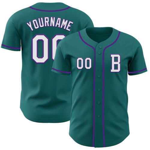 Teal0377_816bda01-5b73-456d-8e9f-0541466ea57e Custom Teal White-Purple Authentic Baseball Jersey