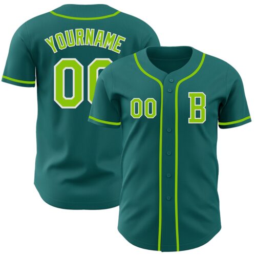 Teal0378_23d20c35-7e27-4848-bd64-ba583dbd5228 Custom Teal Neon Green-White Authentic Baseball Jersey