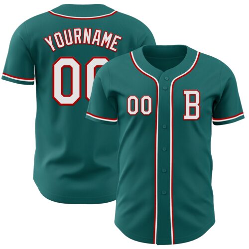 Teal0379_d644edf7-32b4-4b88-a17e-a39c55e85739 Custom Teal White-Red Authentic Baseball Jersey