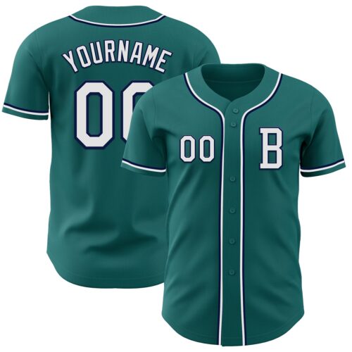 Teal0380_25884335-30fb-443b-89bd-edc0036230d3 Custom Teal White-Navy Authentic Baseball Jersey