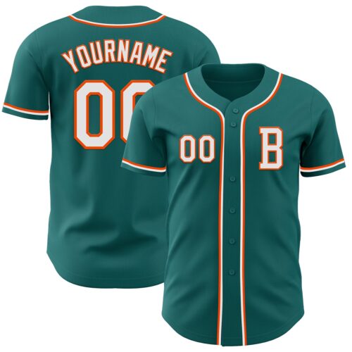 Teal0382_da89ff9b-5743-4b4f-99ce-5942cd3d1d26 Custom Teal White-Orange Authentic Baseball Jersey