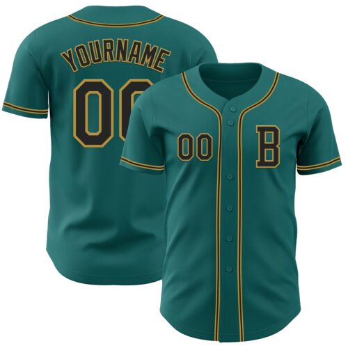Teal0386_363e0b90-1032-4558-8f52-2fcc8c124074 Custom Teal Black-Old Gold Authentic Baseball Jersey