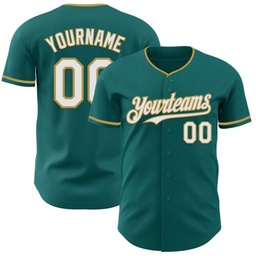 Teal0411 Custom Teal White-Old Gold Authentic Baseball Jersey