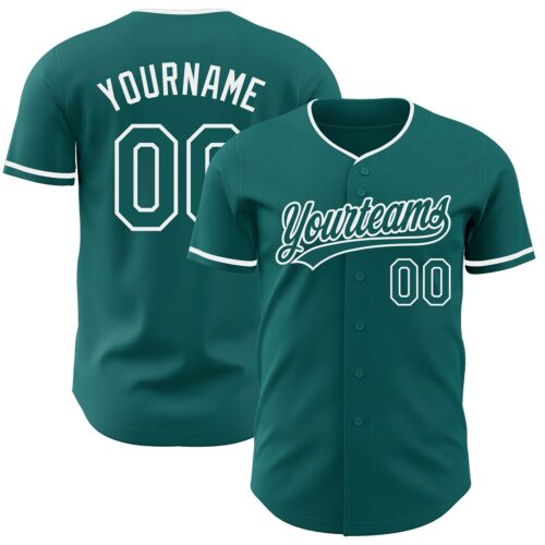 Teal0447 Custom Teal-White Authentic Baseball Jersey