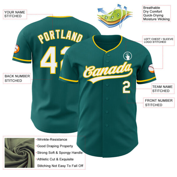 Custom Teal White-Yellow Authentic Baseball Jersey
