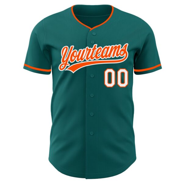 Custom Teal Orange-White Authentic Baseball Jersey