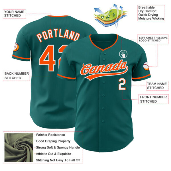 Custom Teal Orange-White Authentic Baseball Jersey