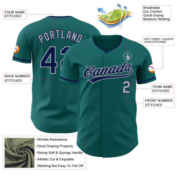 Custom Teal Navy-Gray Authentic Baseball Jersey