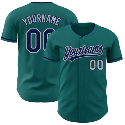 Custom Teal Navy-Gray Authentic Baseball Jersey