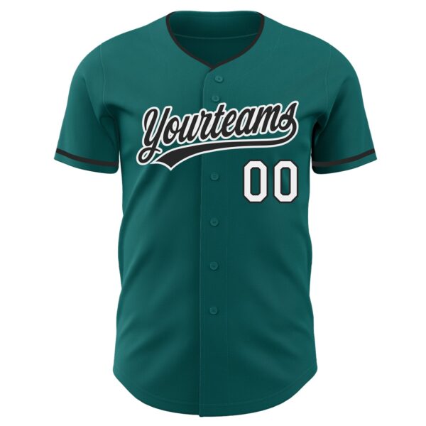 Custom Teal Black-White Authentic Baseball Jersey