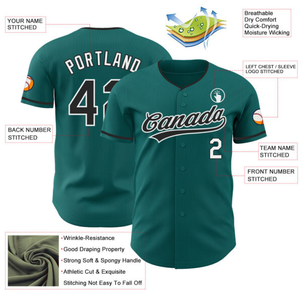 Custom Teal Black-White Authentic Baseball Jersey