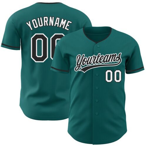 Teal0453 Custom Teal Black-White Authentic Baseball Jersey