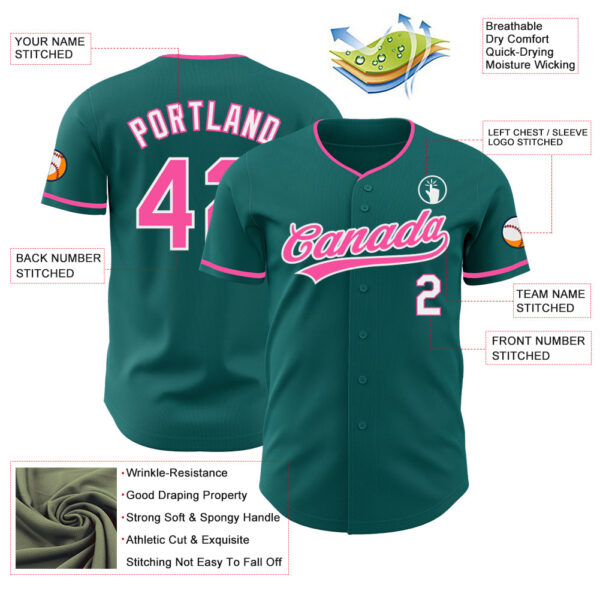 Custom Teal Pink-White Authentic Baseball Jersey