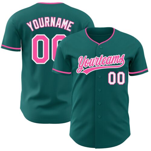 Teal0454 Custom Teal Pink-White Authentic Baseball Jersey